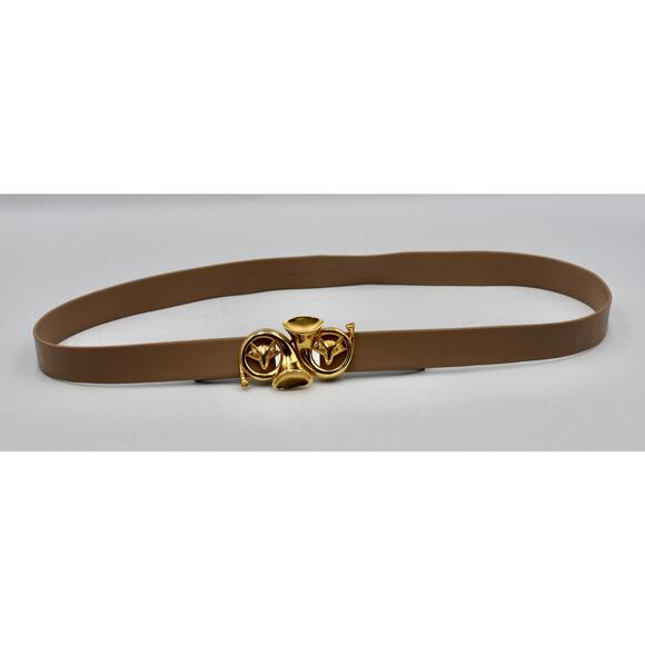 Vintage DOTTY SMITH BUCKLE & Leather Belt Fox Head & French Horn Fox Gold Tone main image 6